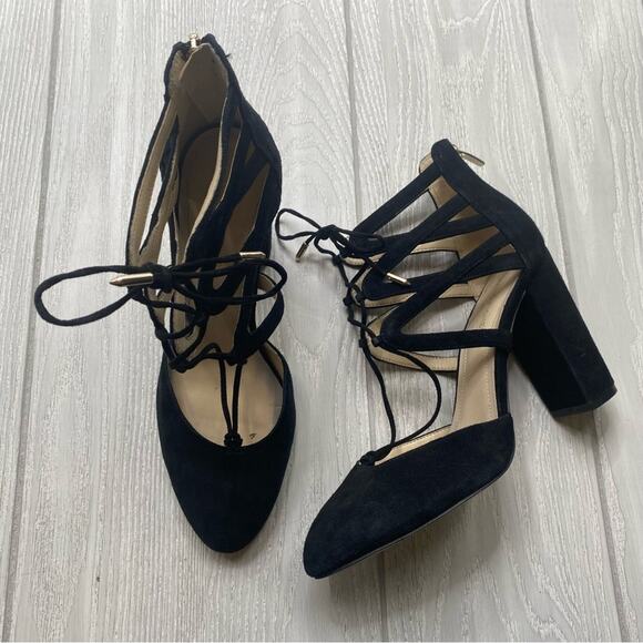 MARC FISHER WOMEN'S SHELLIE BLACK LACE UP D'ORSAY SUEDE HEELS SIZE 10 - Picture 1 of 10